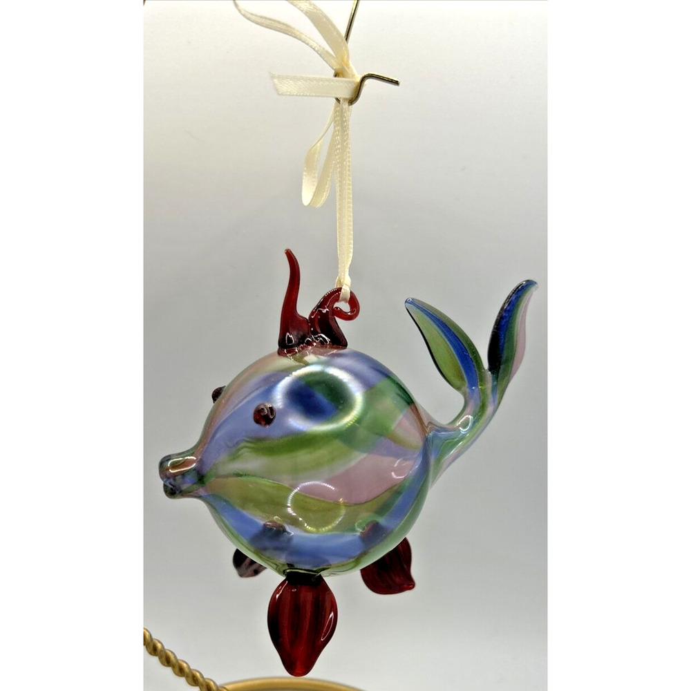 Vintage Art Glass Fish‎ Green Pink Blue Ornament U258/2Fish